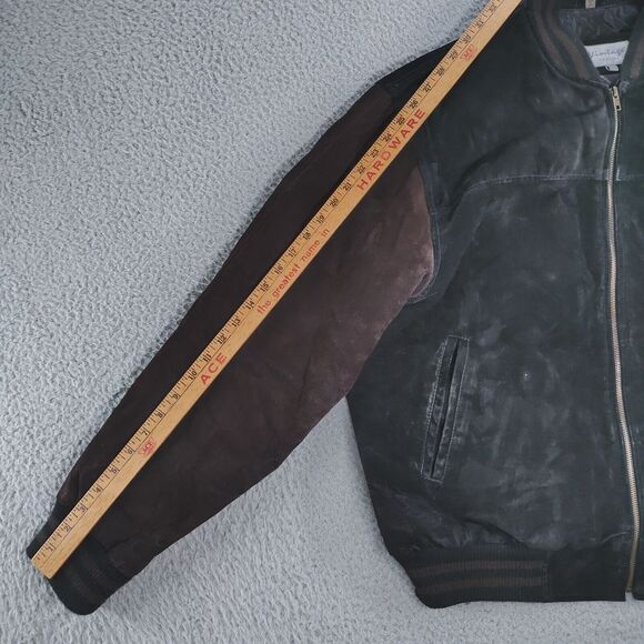 Vintage Seude Leather Varsity Jacket Mens XL Brown & Black Thick Lined - Picture 15 of 16